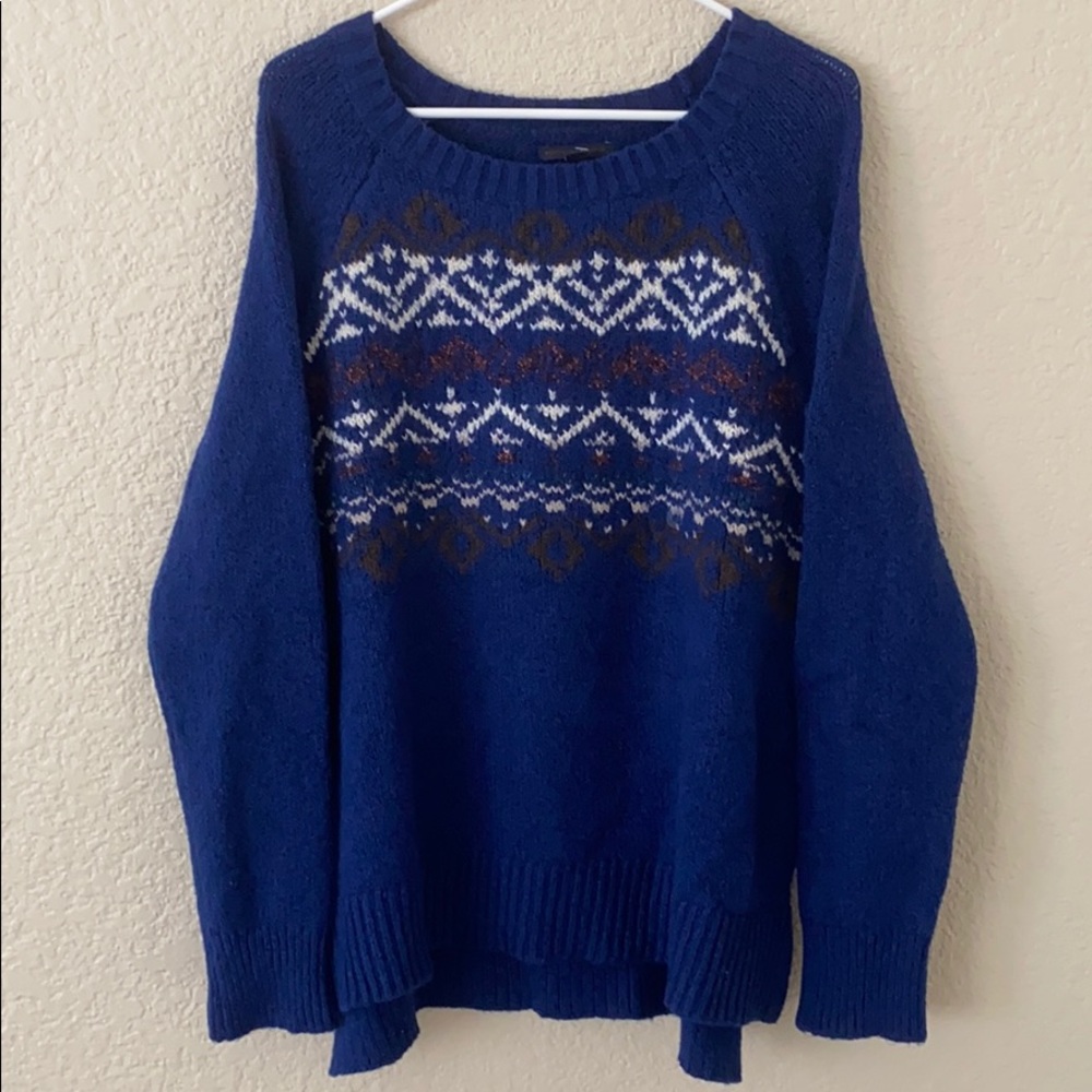 AMERICAN EAGLE OUTFITTERS Women’s Blue Tribal Print Sweater Size L NWOT